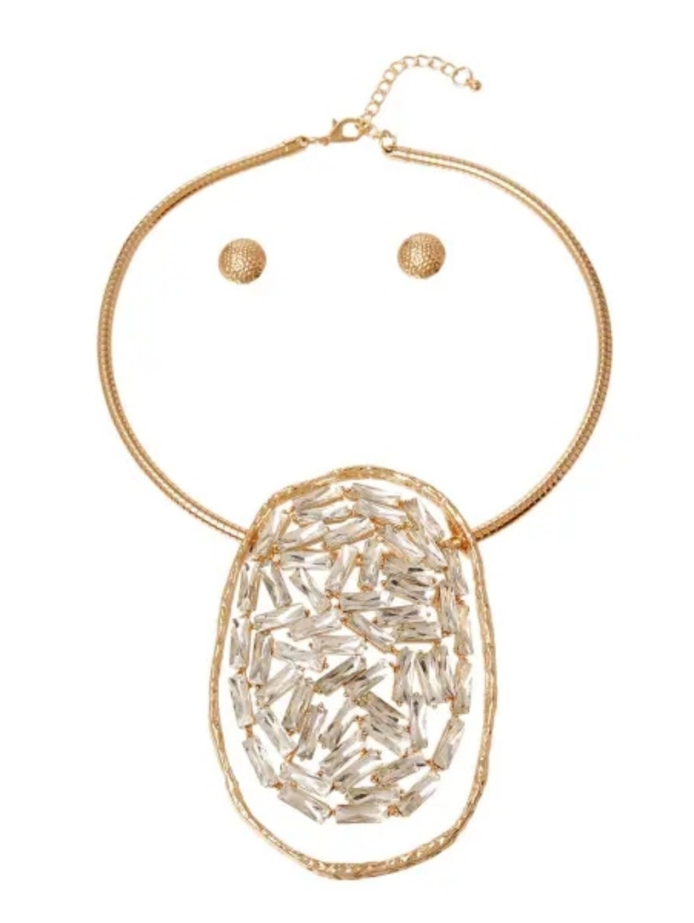 Gold Crystal Statement Necklace and Stud Earrings Set
